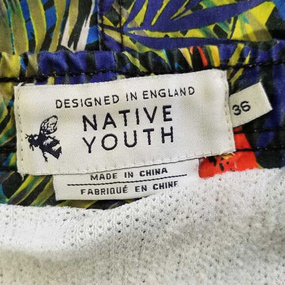 Native Youth Swim Shorts Mens 36 Blue Tropical Parrot Print Drawstring Trunks - Picture 15 of 15